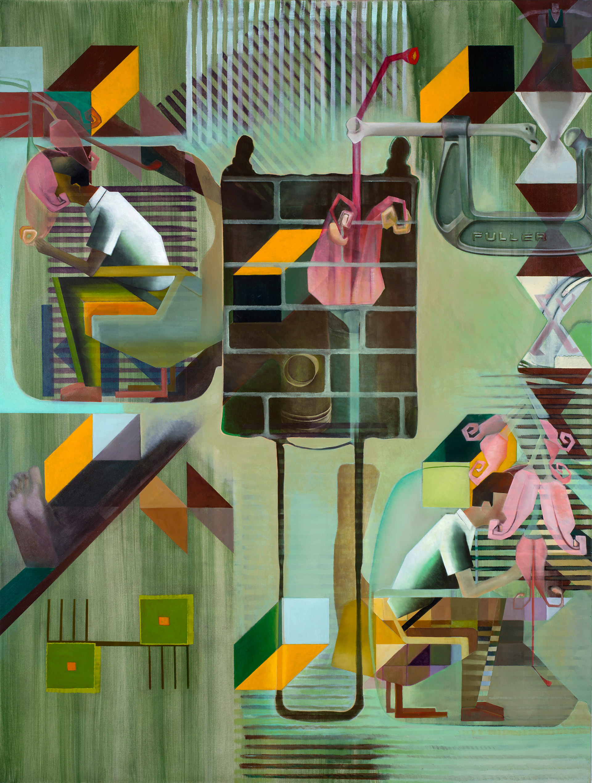 Struggling with the honeyeaters is a painting by Madeleine Kelly about the earths carrying capacity shown C3 Contemporary art space Milani Gallery