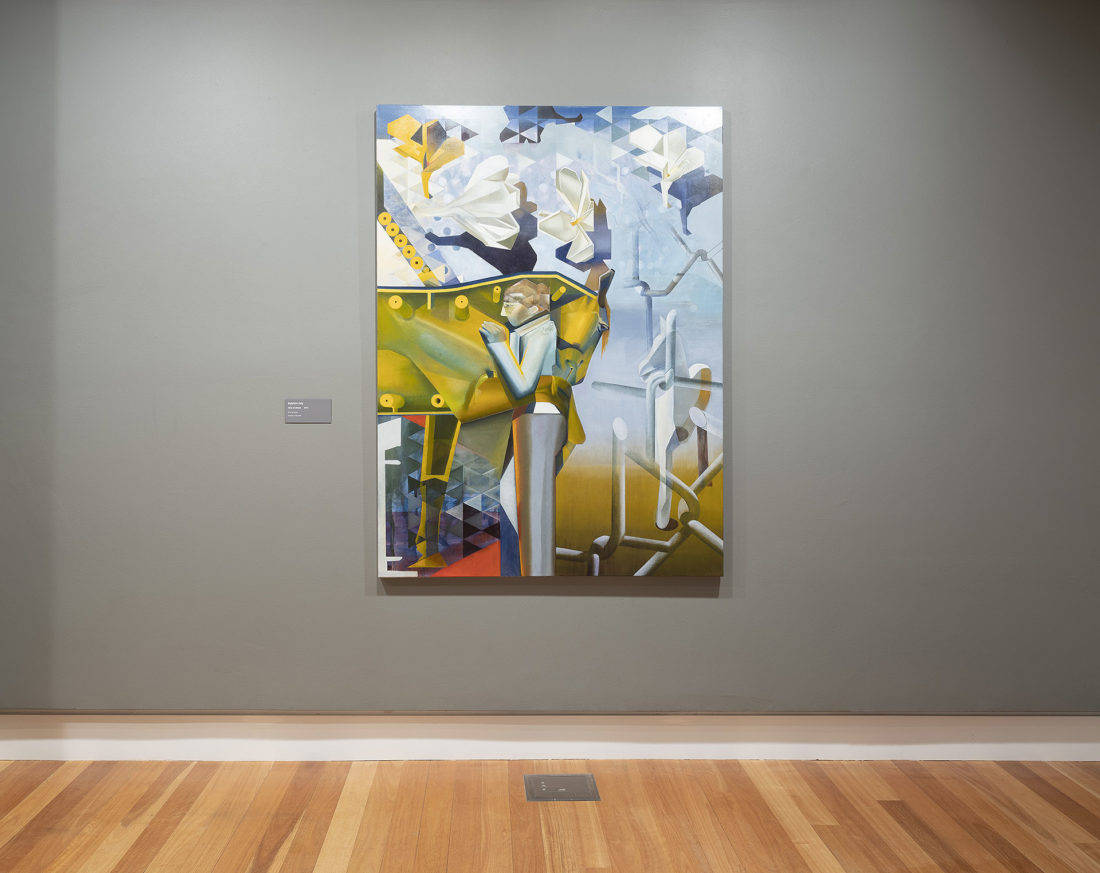 5. Axis of Dream is a painting of a girl embracing a horse by madeleine Kelly shown at Ipswich Art Gallery Milani Gallery