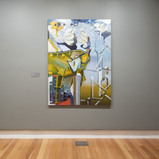 5. Axis of Dream is a painting of a girl embracing a horse by madeleine Kelly shown at Ipswich Art Gallery Milani Gallery