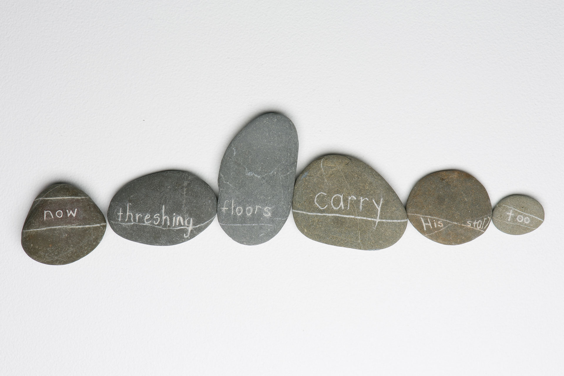 Madeleine Kelly Rock Poem 2013 engraved beach stone with cross contour of quartz