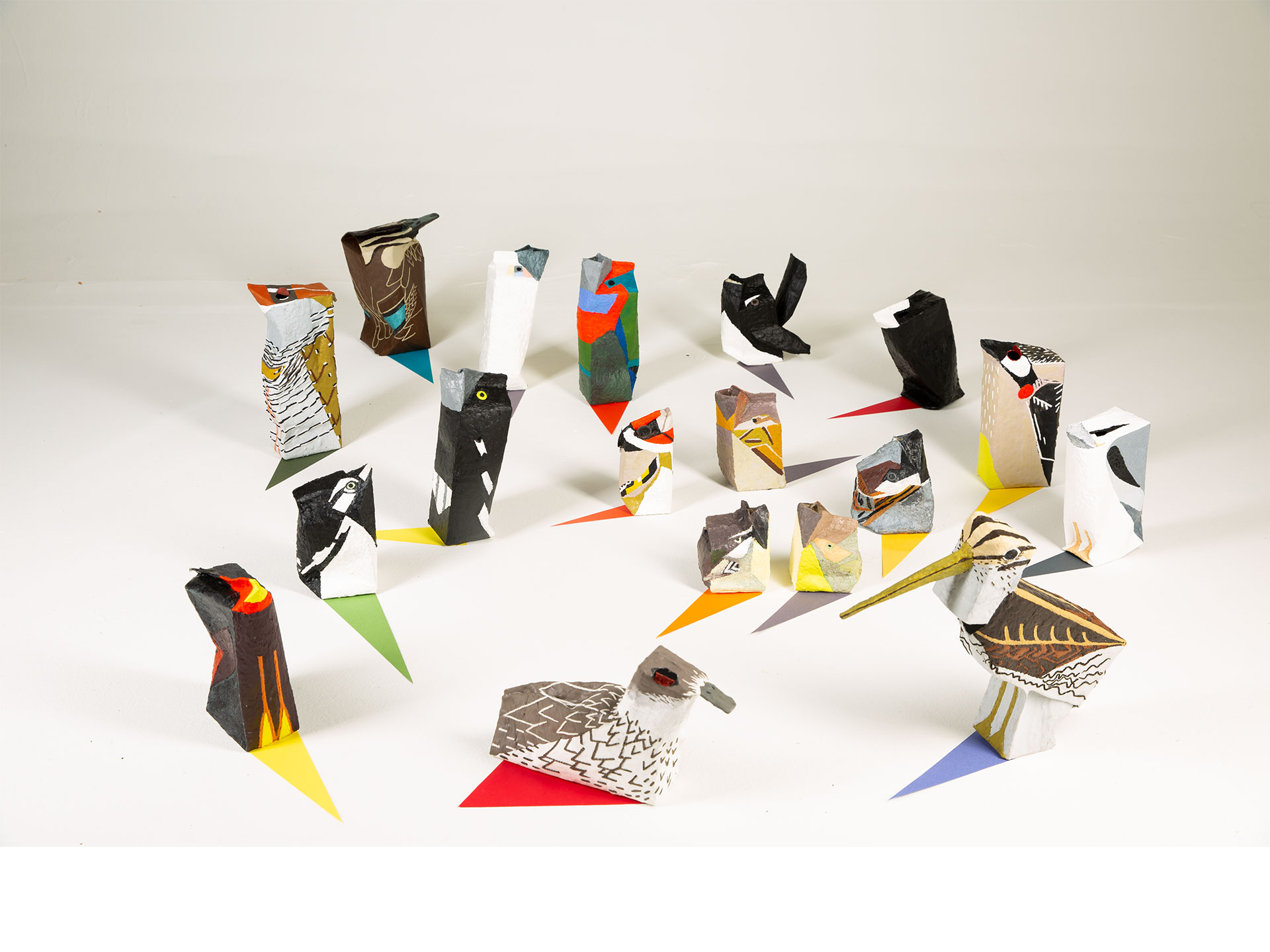 Canberra Birds: Cute craft for the archive of painting 2018-19 Encaustic on cardboard with paper and text. 17 parts ranging from approximately 8 x 11 x 11cm to 27 x 9 x 9cm; installed dimensions variable Madeleine Kelly Canberra Birds: Cute craft for the archive of painting 2018-19 Encaustic on cardboard with paper and text. 17 parts ranging from approximately 8 x 11 x 11cm to 27 x 9 x 9cm; installed dimensions variable