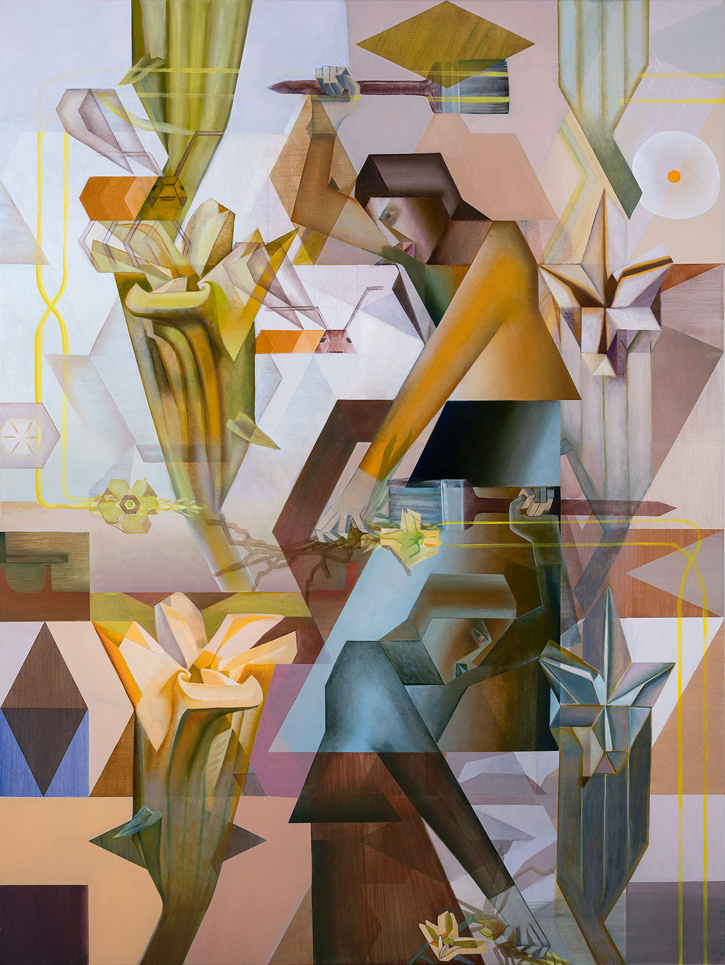 1. The Pollinator is a painting by Madeleine Kelly featuring pumpkin flowers shown at the Geelong Contemporary Art Prize Milani Gallery