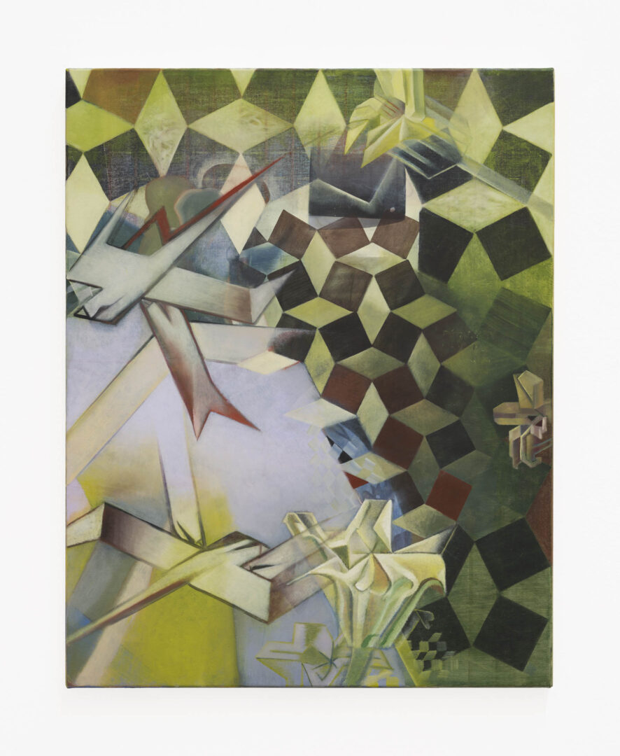 Fighting over Flowers, 2024. Oil and acrylic on polyester, 70 x 56cm. Photo: Falk Messerschmidt